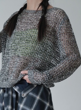 Avante Guardian夏季女装时尚休闲镂空针织衫女宽松圆领套头上衣