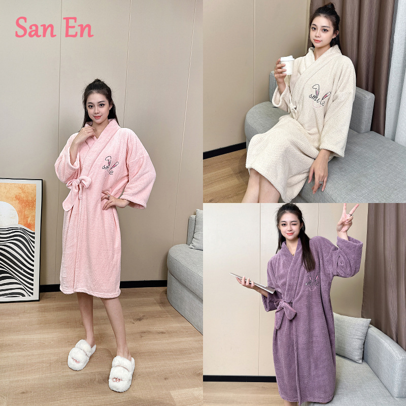 菠萝格珊瑚绒吸水浴袍情侣款睡衣