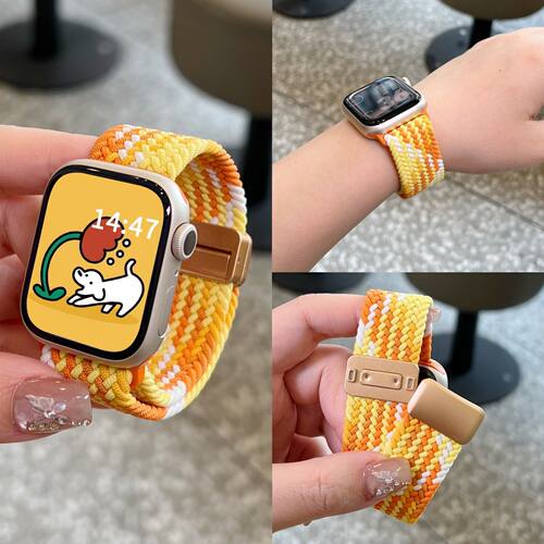 适用苹果手表S10表带iwatch S11弹力编织apple磁吸9/8透气SE春夏