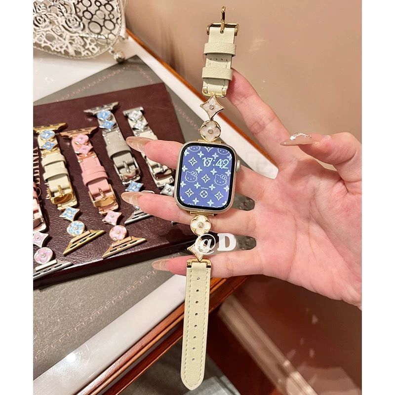 适用OPPOwatch4pro手表带X2mini四叶草拼真皮链条女watch3高颜值