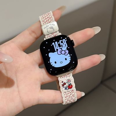 可爱KT猫编织手表带适用苹果watchs11/10表带Applewatch9磁吸新款
