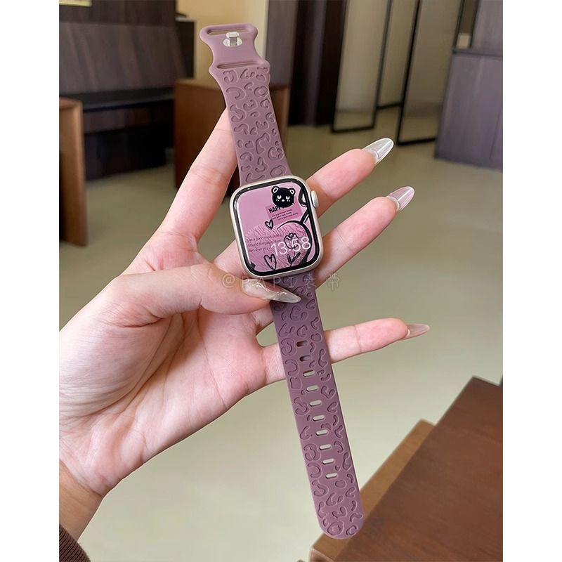 休闲运动豹纹硅胶可爱适用iwatch10苹果手表带applewatch98765se
