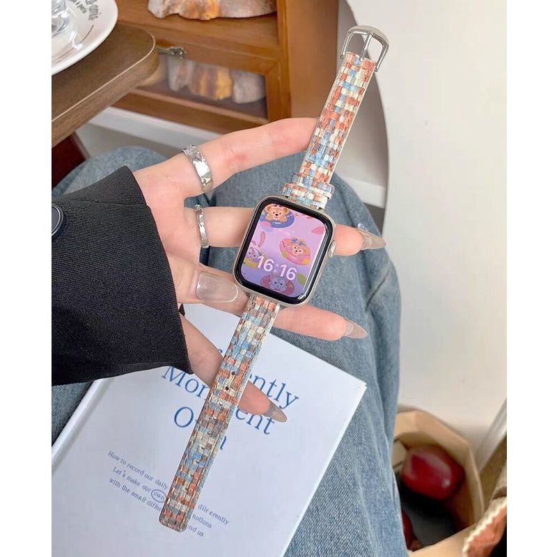 小蛮腰皮革编织纹iwatch10表带适用苹果s8手表Applewatch秋冬s9