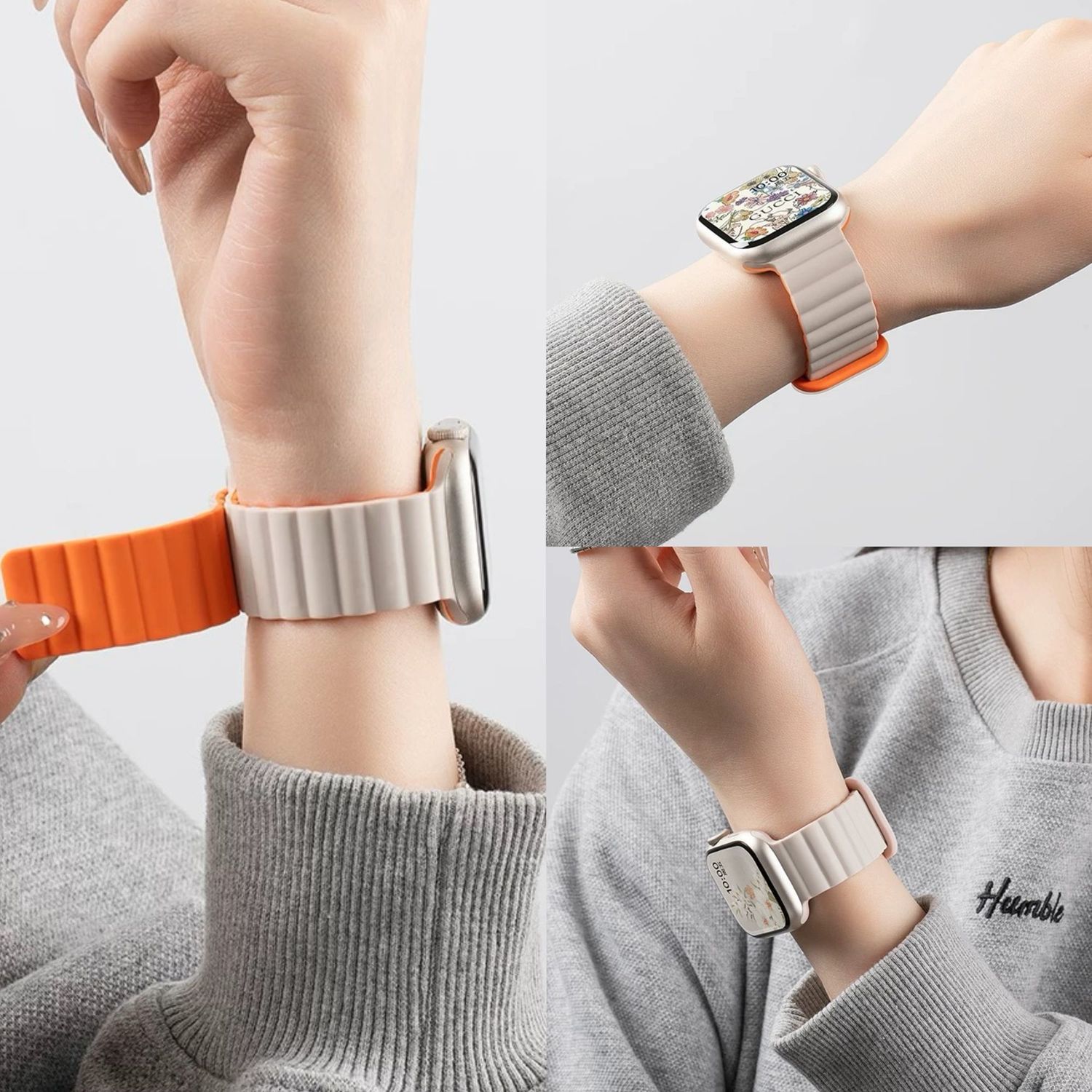 适用OPPOwatchx/x2MINI3se撞色反扣磁吸硅胶手表带运动watch34pro