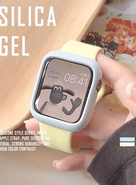 适用苹果Applewatchs11表带潮清新硅胶ins拼色保护壳iwatch1098SE