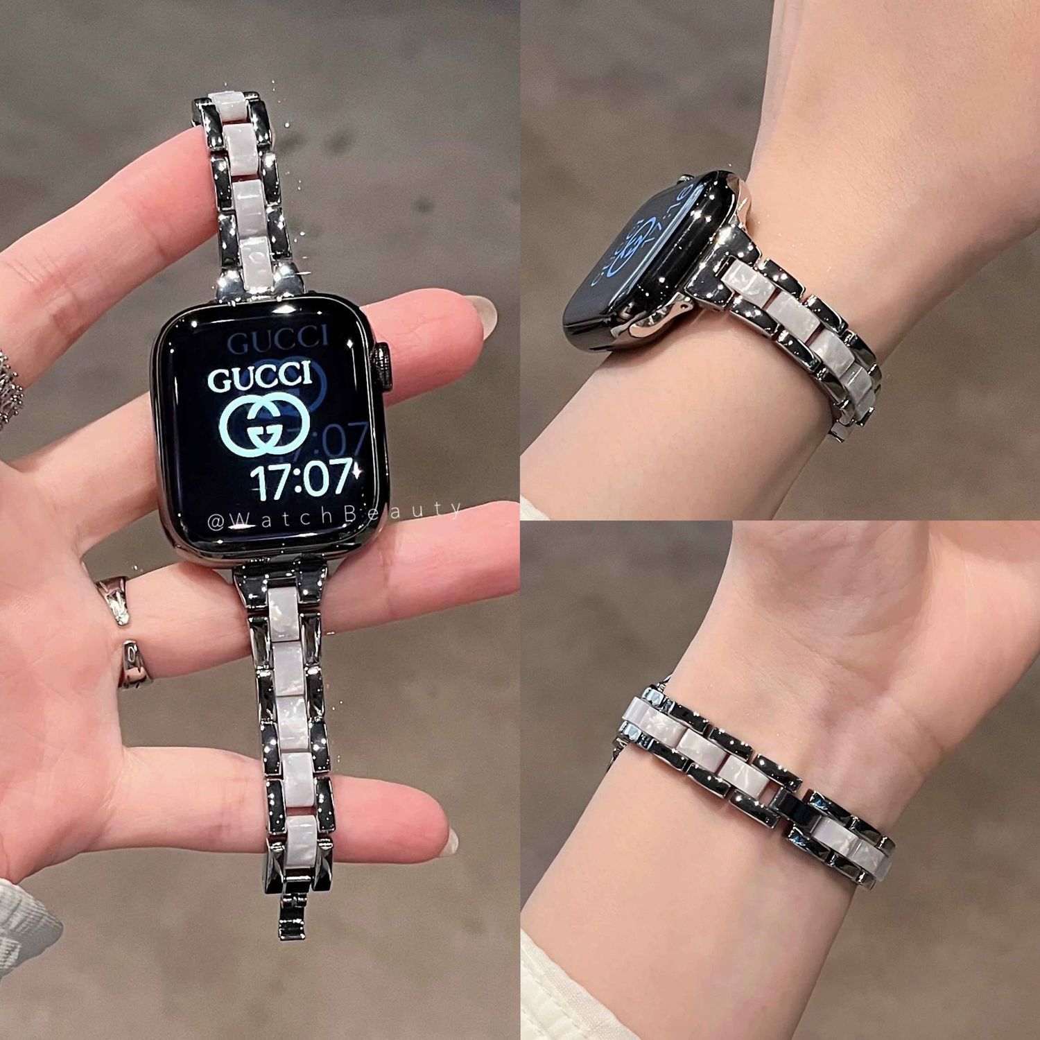 ins香风适用s10细款金属Applewatch9苹果s8表带高级夏链条女765se