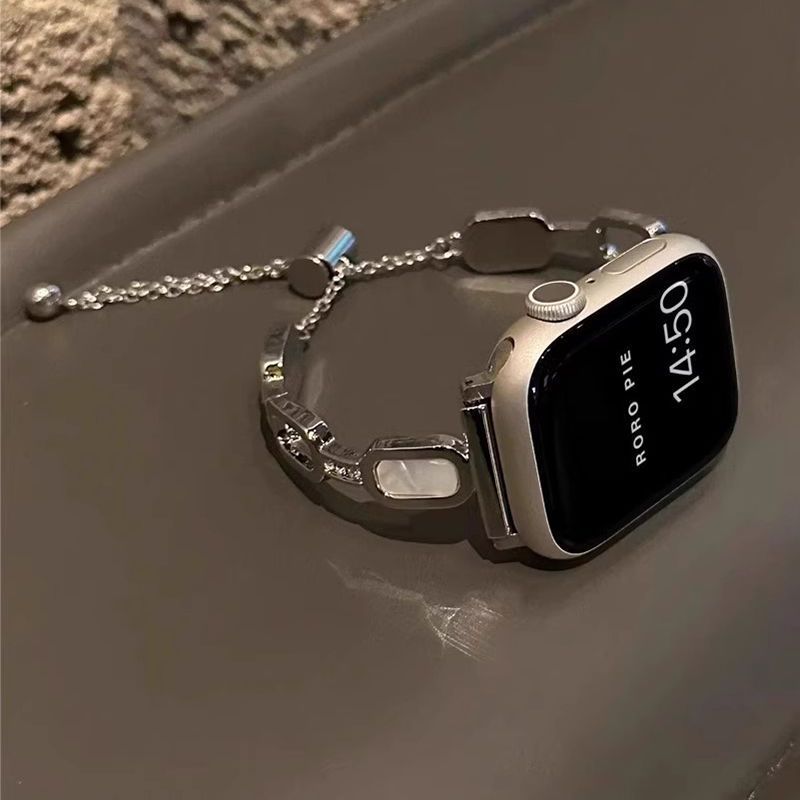 高级金属手镯贝壳华强北S10苹果iwatch9手表带表链男女新款s8适用