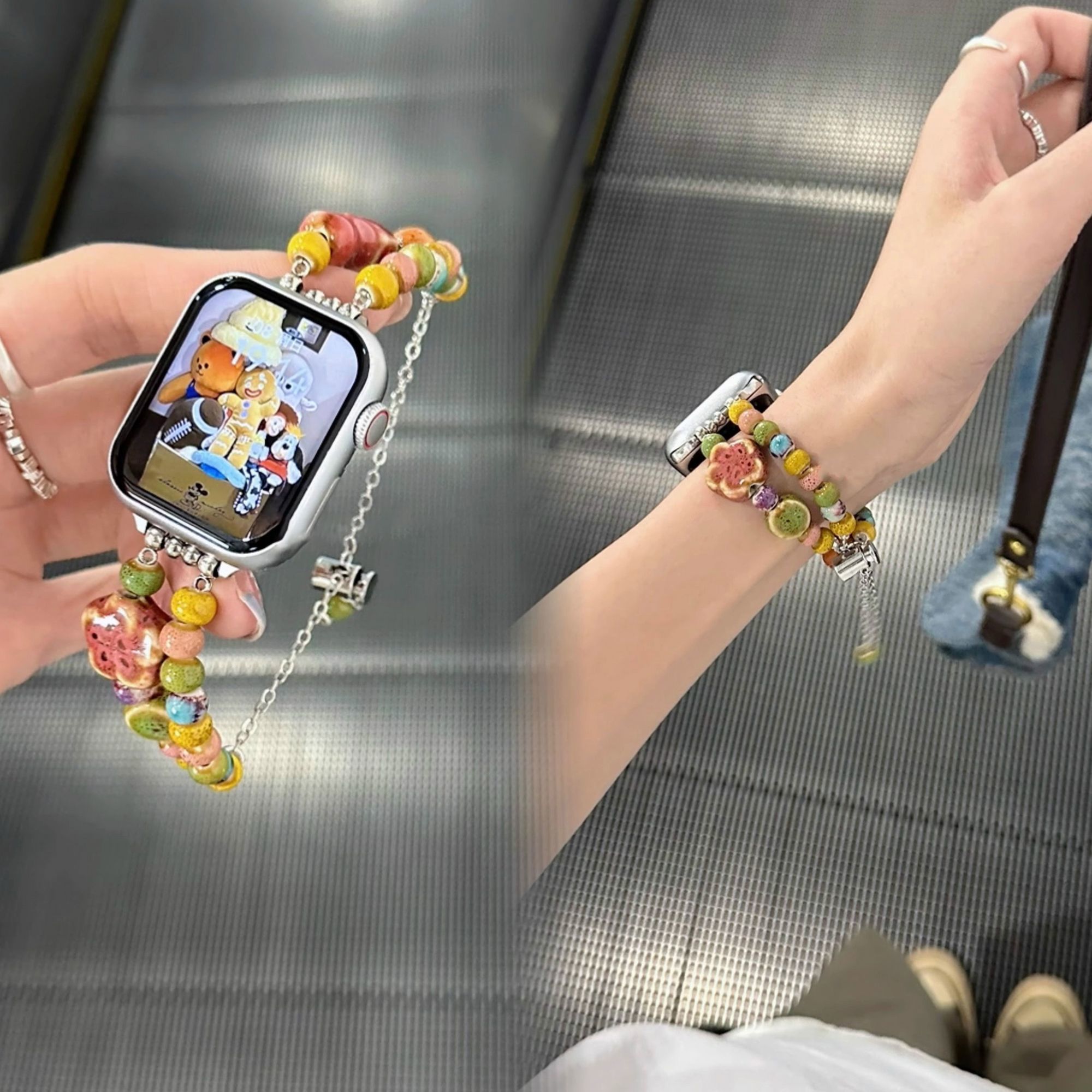 适用苹果iwatchs11手表带s10/9/8/7/6/5/4/3/2/se多巴胺串珠表链