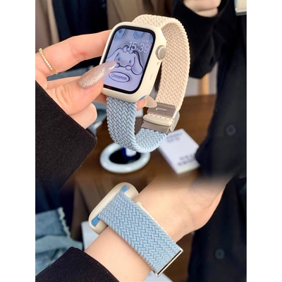 苹果编织尼龙s11表带applewatch10可爱高级小众watch98新款女款se