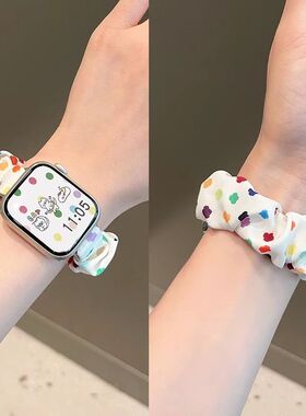 透气国风大肠发圈iwatch手腕表带适用S9苹果applewatch7865se女款