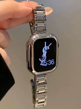 适用苹果Applewatch11表带手表不锈钢三株金属iwatch1098se代高级