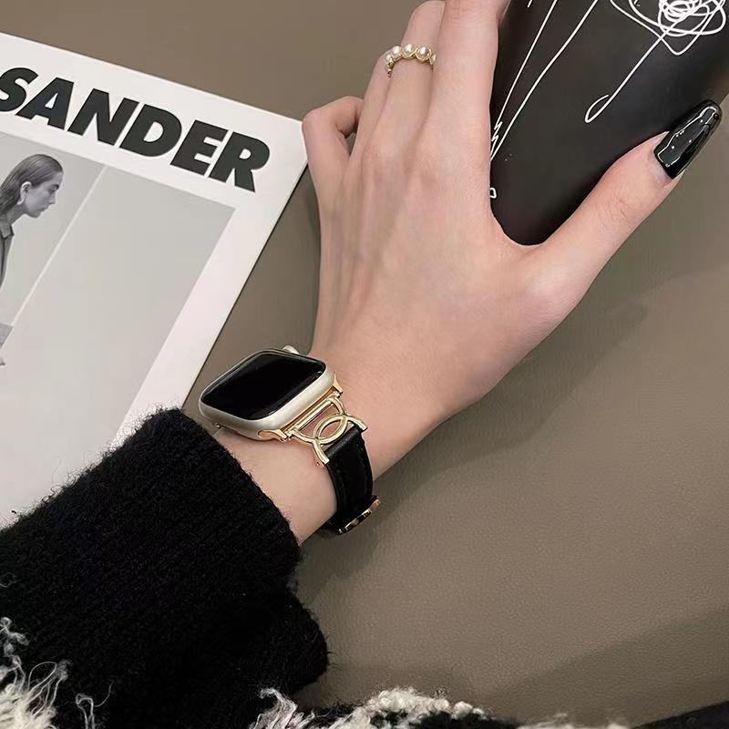 夏季双C拼皮质高级适用iwatchapplewatch表带苹果SE表带潮款女款