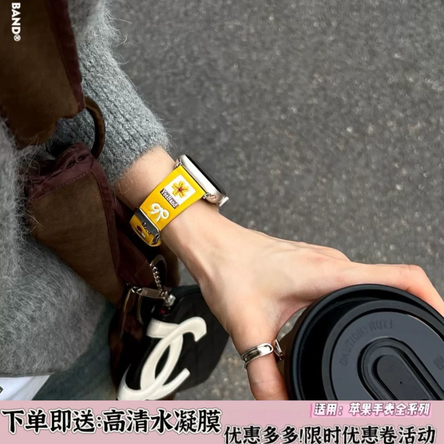 适用苹果手表watchS11菊花皮质S10手表带创意时尚iwatch987se女款
