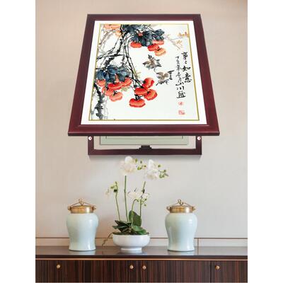 圣蓝诺 中式实木框装饰画国画配电箱画竖推拉电表箱竖款电闸箱画