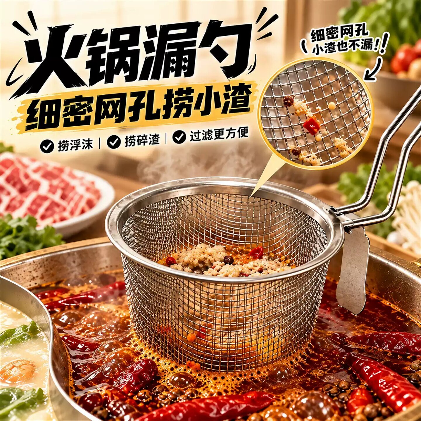 集美304不锈钢火锅漏勺滤网