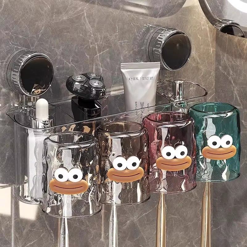 高颜值吸盘牙刷置物架壁挂式免打孔牙刷架新款卫生间刷牙杯漱口杯