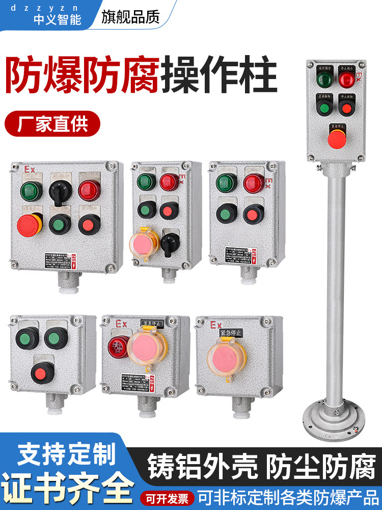 防爆操作柱Bzc开关接线铸铝立挂遥控箱壁挂两盏灯按远程启动