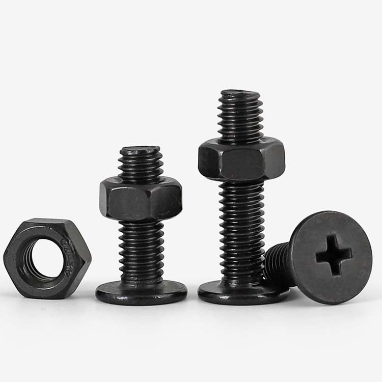 黑色304不锈钢CM扁平头十字螺丝螺母组合套装螺钉 短低头薄头螺栓