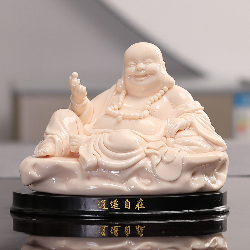 墨染留香郑建忠德化白瓷创意招财大肚弥勒笑佛家居装饰办公桌摆件