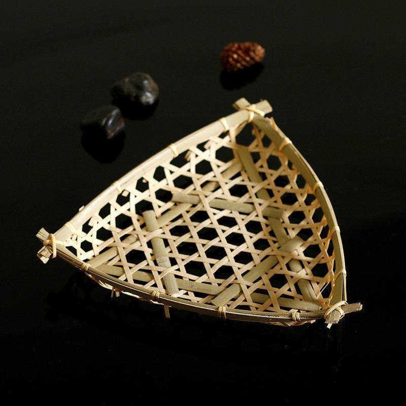 竹编三角竹篮子炸物篮收纳纯手工小竹装饰果盆竹盘子厨房工艺菜盘