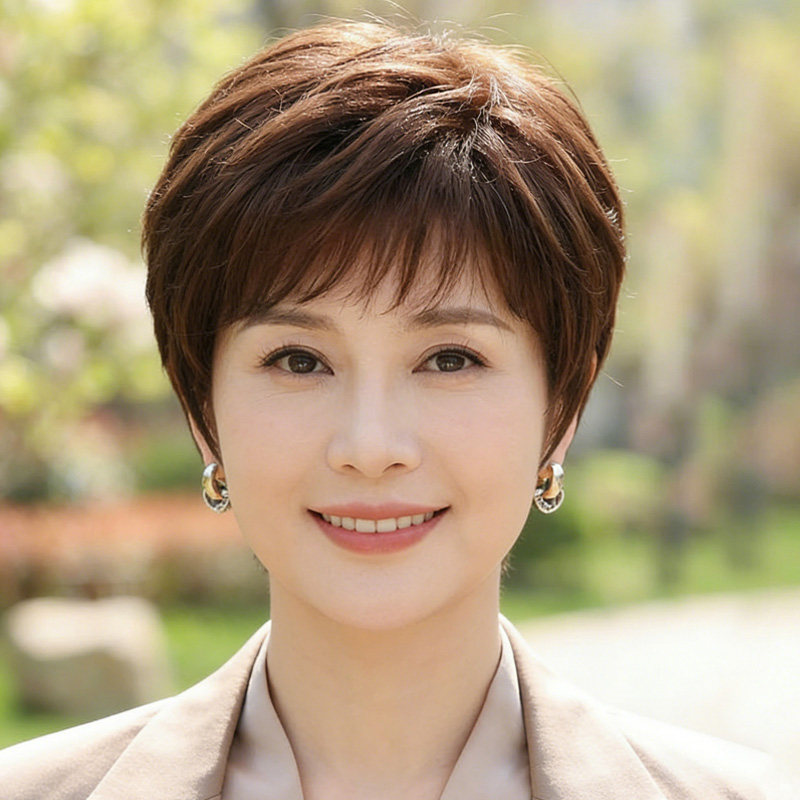 假发全头套女真人发丝短发假发短直发真发时尚自然日常假发全头套