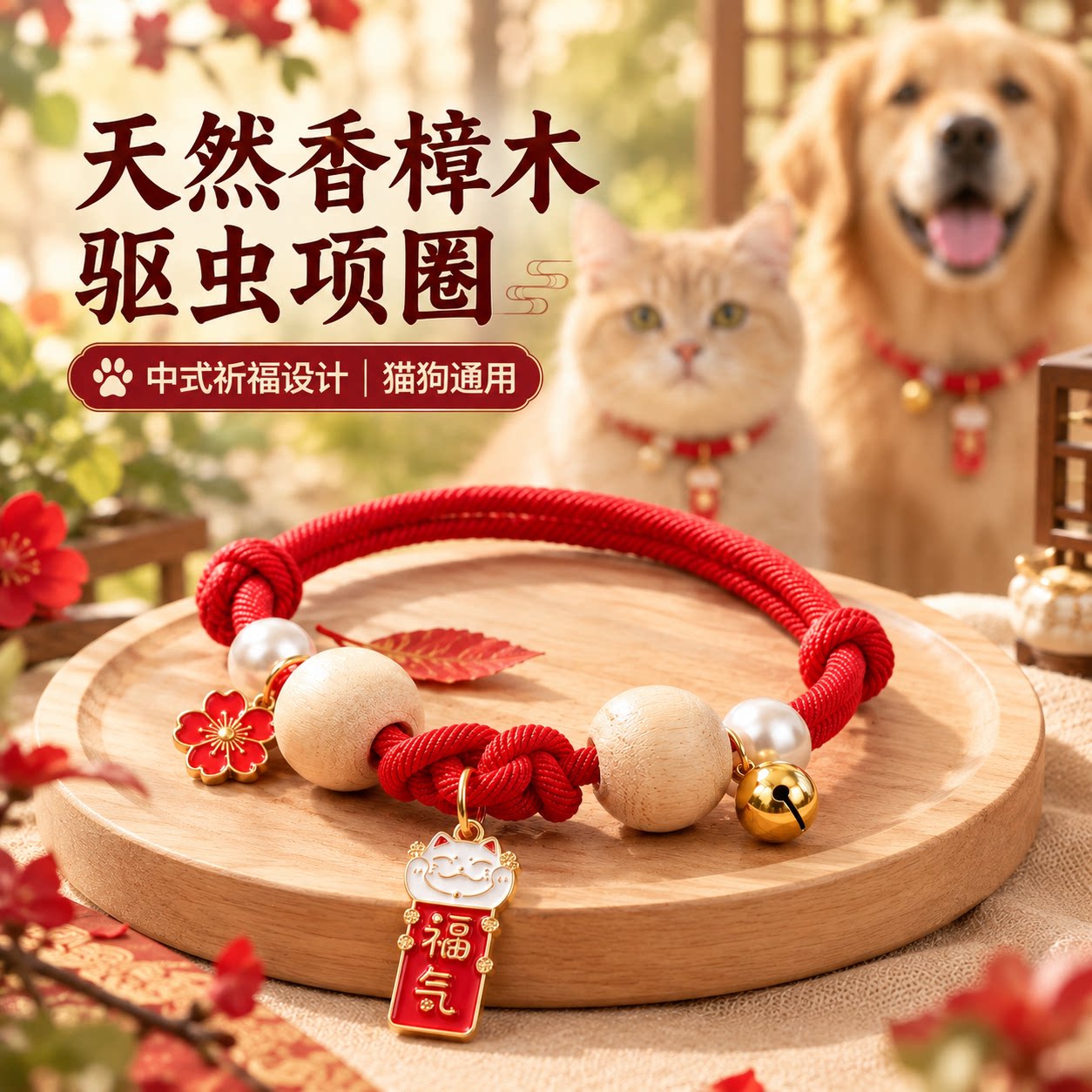 香樟木宠物项链项圈驱虫防虱蜱蚤
