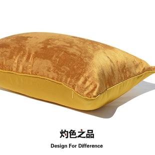 金黄色绸缎丝绣轻奢现代样板房靠枕布艺沙发大靠背靠垫靠包抱枕套