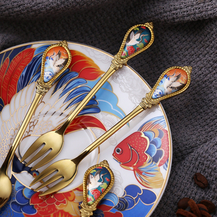 TIFANI轻奢高级感甜品叉子不锈钢陶瓷水果叉子高档精致创意咖啡勺