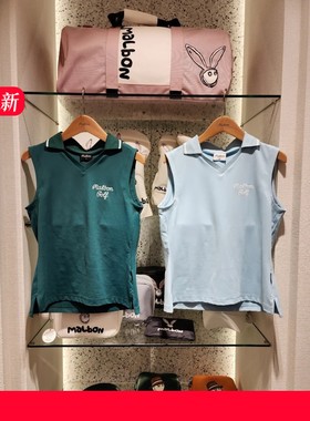 韩国原单MALBON高尔夫女士服装夏季针织无袖背心运动休闲翻领马甲
