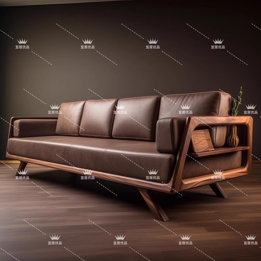 现代简约罗汉床直排沙发床实木北美黑胡桃木轻奢新中式贵妃榻塌床
