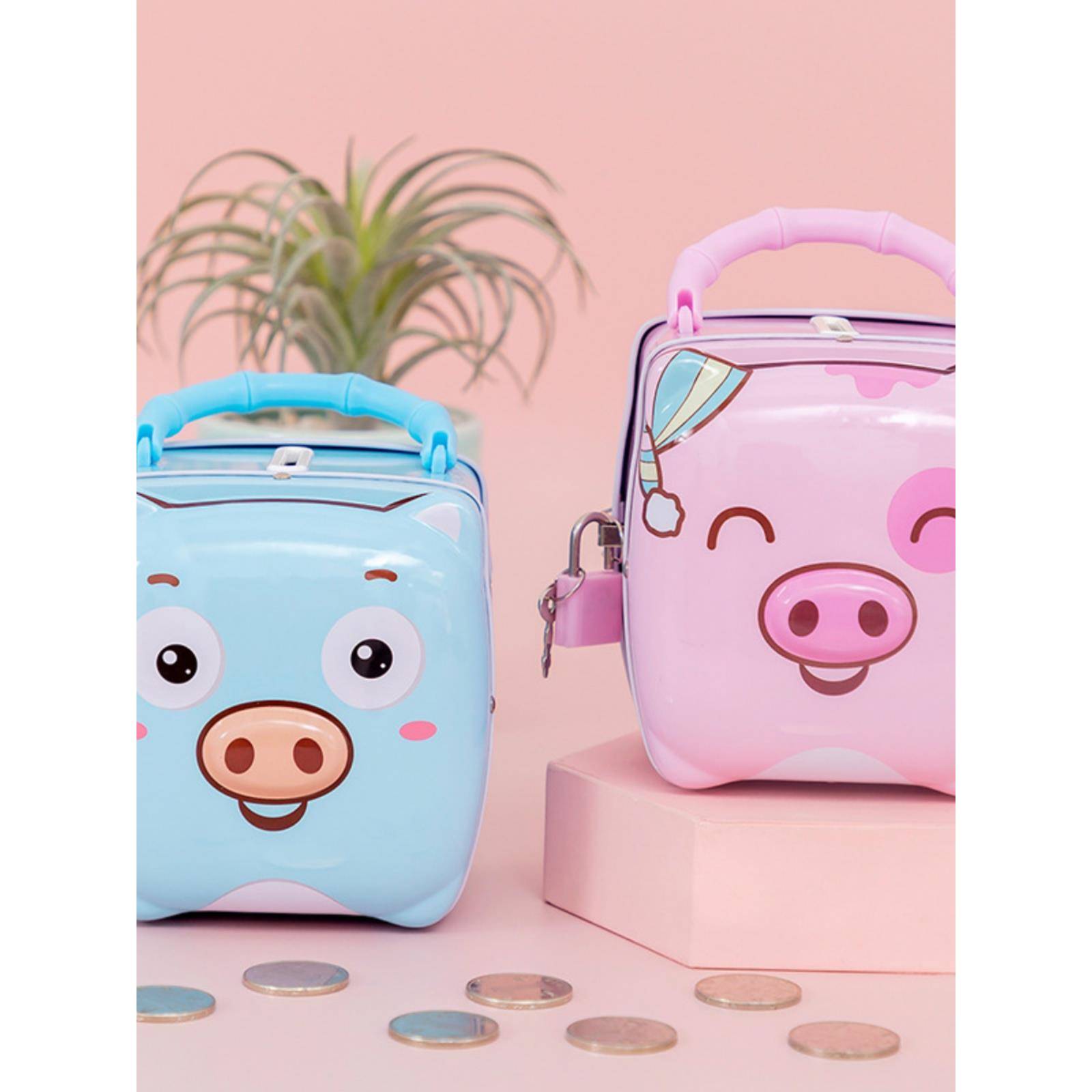 k型可爱马口铁金属储钱罐带锁钥匙猪宝宝零钱罐儿童新年礼物奖品