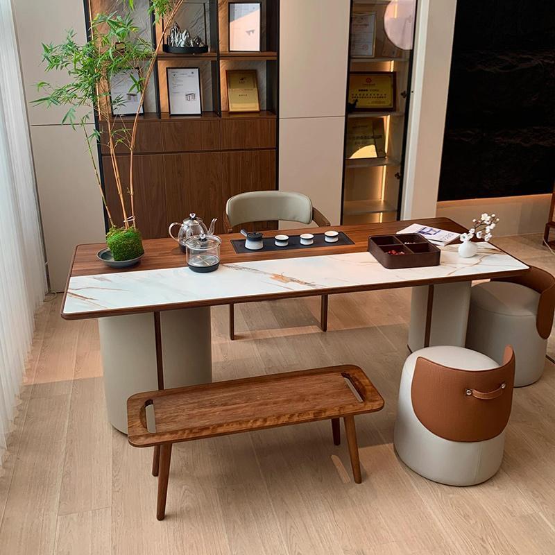 新中式实木茶桌2025新款高端轻奢黑胡桃木泡茶桌客厅家用岩板茶台