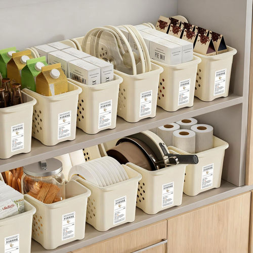 厨房锅具收纳盒锅盖调料整理盒带滑轮橱柜收纳多功能置物筐大开口