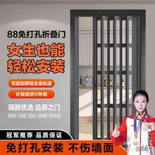 免打孔pvc折叠门隔断 临时开通燃气无地轨简易开放厨房隐形推拉门