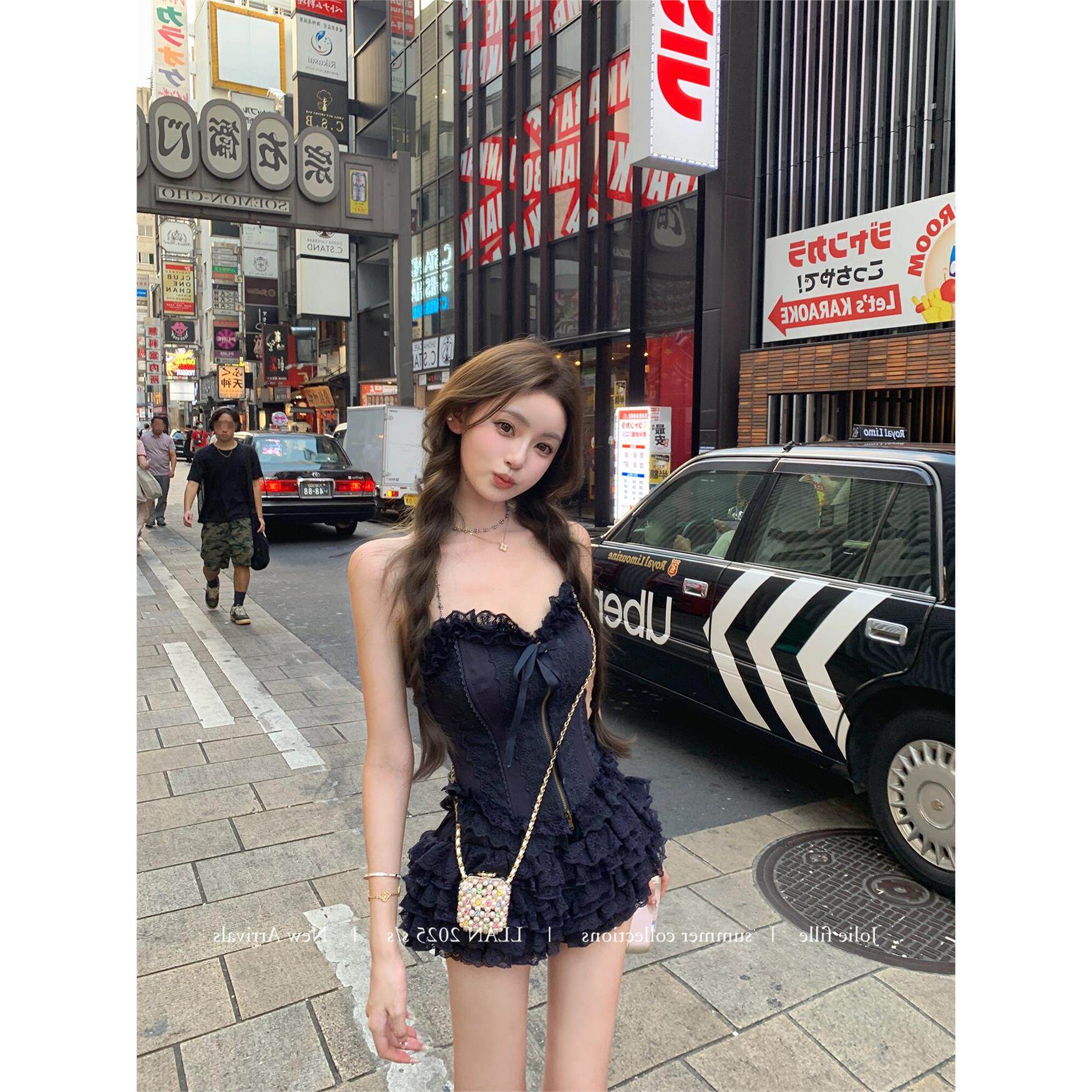 法式少女鱼骨蕾丝刺绣抹胸连衣裙女设计感小众上衣半身裙两件套装