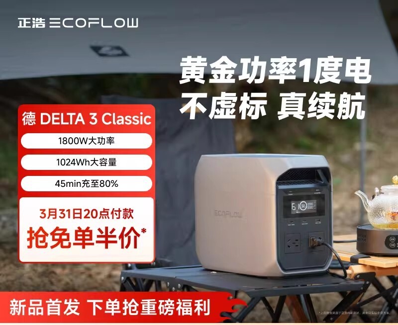 Zhenghaode DELTA 3Classic открытый мобильный источник питания 220 В высокой мощности с литий-железо-фосфатом мощностью 1800 Вт, 1 кВтч Изображение 1