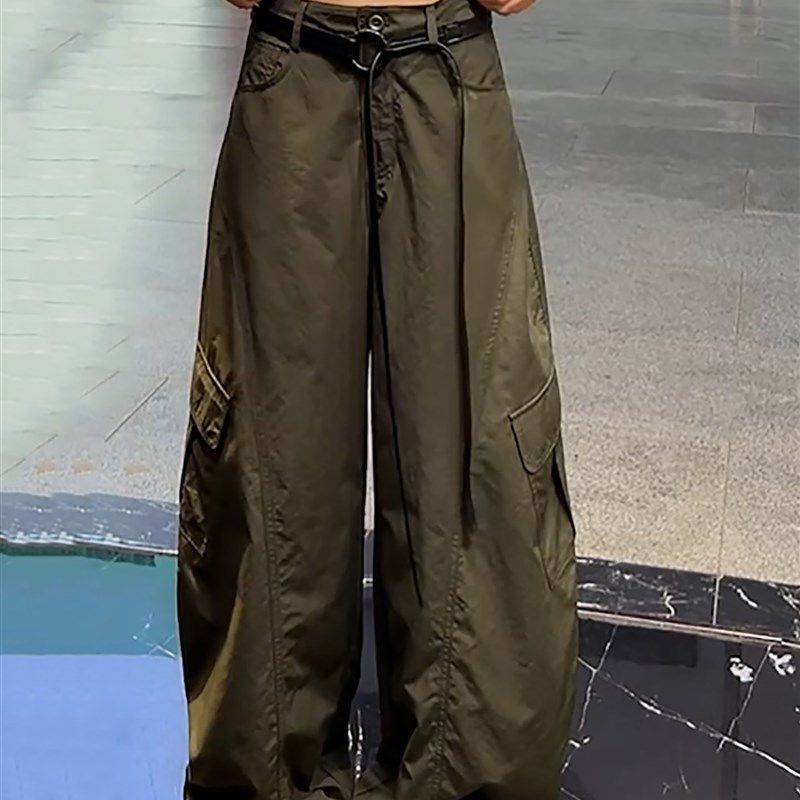 Aderc军绿色休闲裤女2025夏季薄款时尚百搭宽松阔腿弯刀裤,女装/女士精品,大码裤装,淘宝优惠券,粉丝福利购,淘宝优惠卷