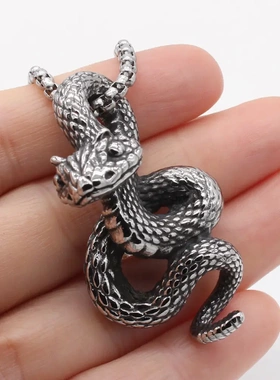 p1338 饰品 欧美个性复古蛇钛钢吊坠项链