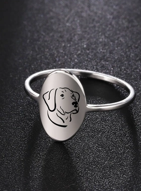 热销18k金电镀时尚可爱激光不锈钢狗狗椭圆戒指直销