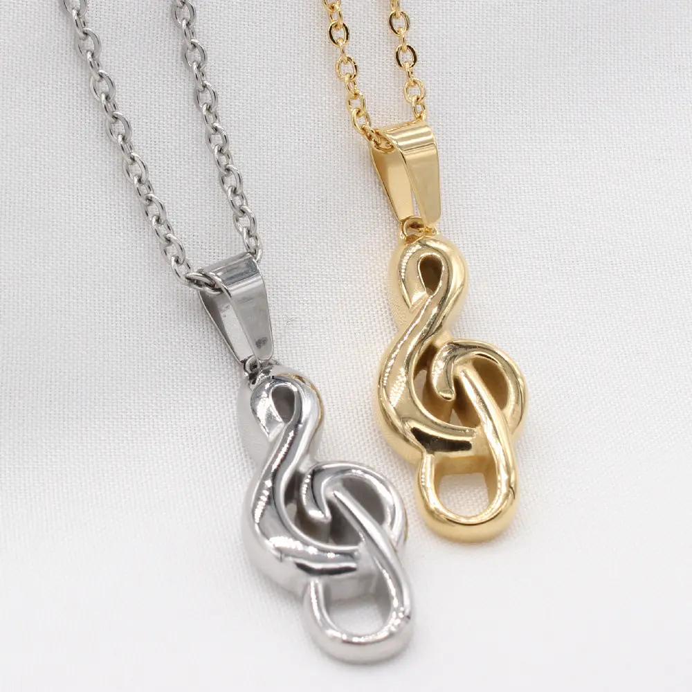 p1034 时尚简约韩版ins冷淡风音符女士钛钢吊坠项链