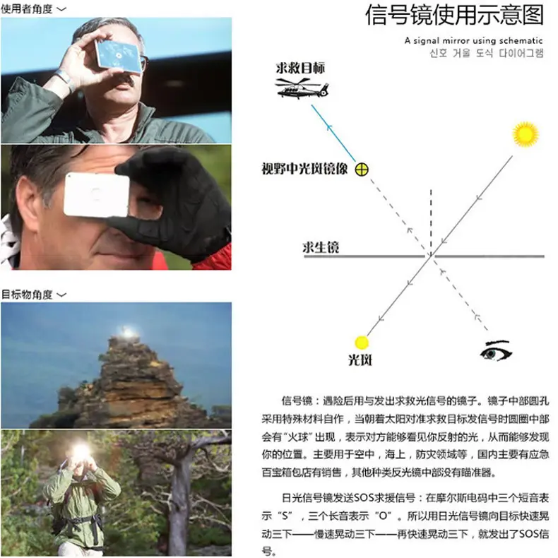 带夜光船用皮筏艇用求生信号镜野外求生信号镜反光镜