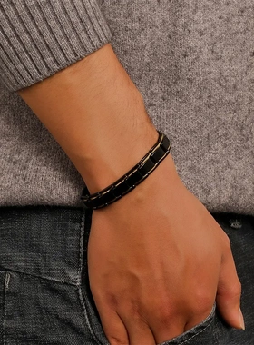 欧美wish热销可拆卸磁石手链个性霸气黑色磁性手镯男女通用