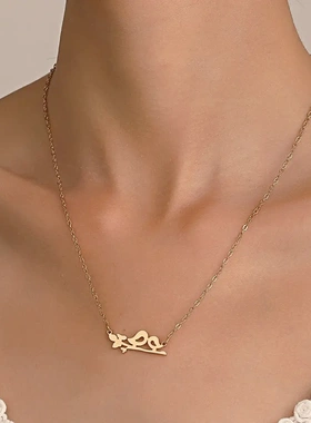 欧美ins不锈钢喜鹊项链 复古时尚创意设计喜结连理项链小鸟锁骨链