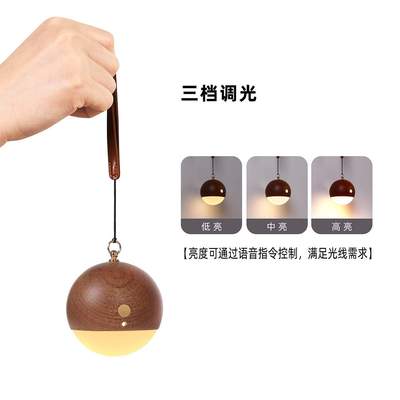 好棒实木智能声控灯手提灯USB充电小夜灯壁灯床头灯壁挂免布线挂