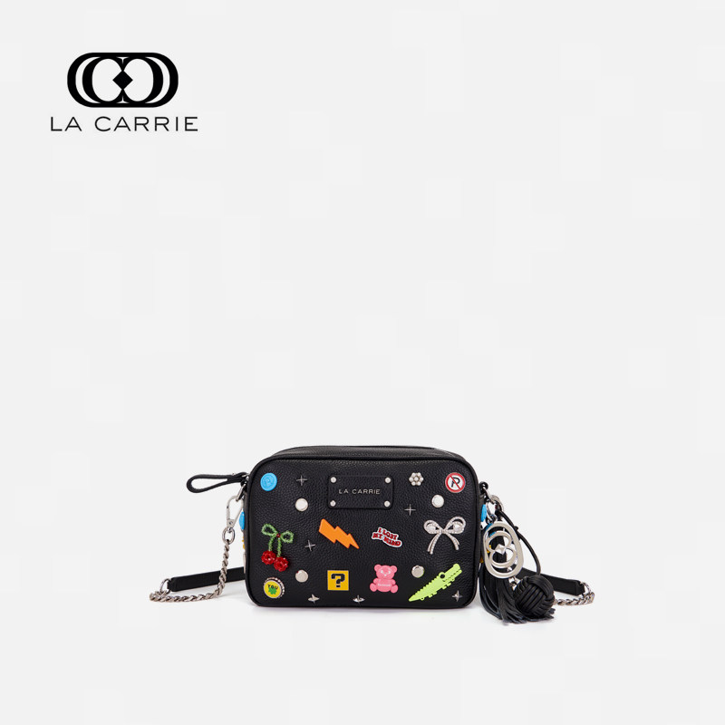 意大利La Carrie国际轻奢品牌小方包徽章真皮小包包单肩斜挎女包