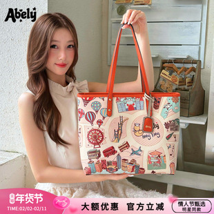【新年礼物】阿贝莉印花托特包包2026新款单肩手提上课大容量包包