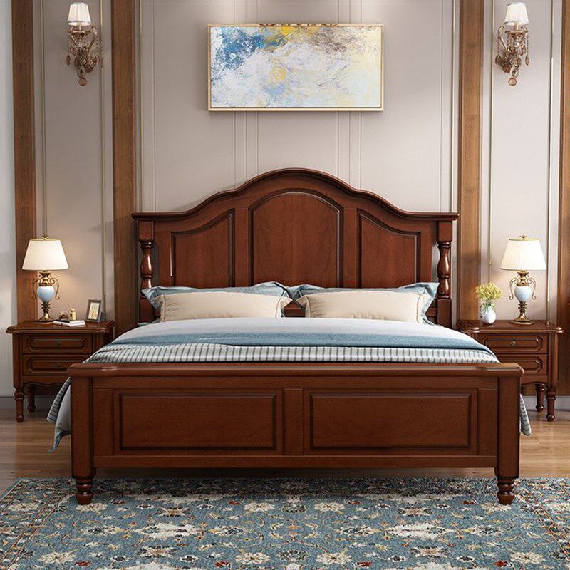 美式乡村复古实木床1米8简约主卧双人床欧式气压高箱储物橡木床