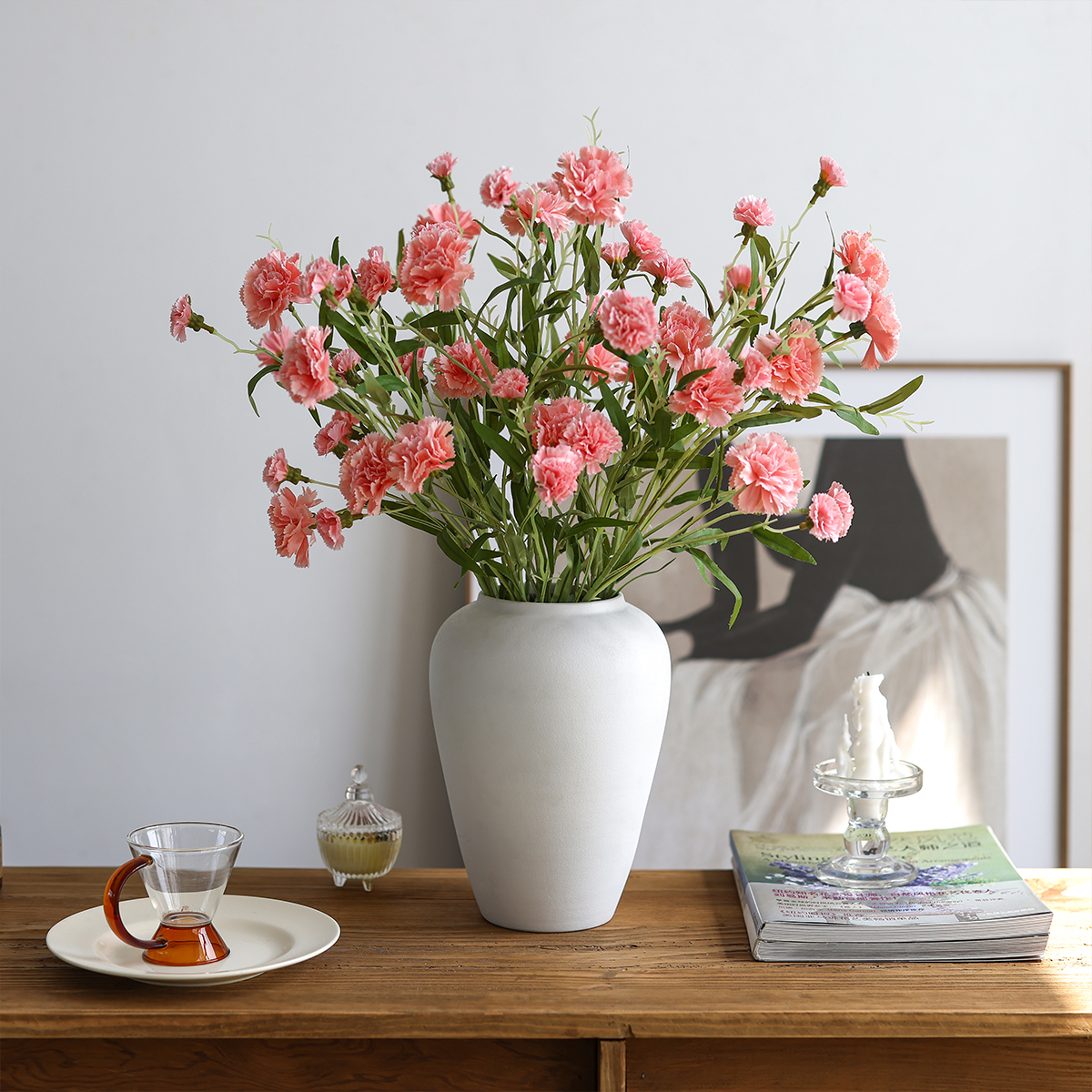 假花仿真花摆设轻奢高端康乃馨花束客厅摆件插花装饰品花艺塑料花