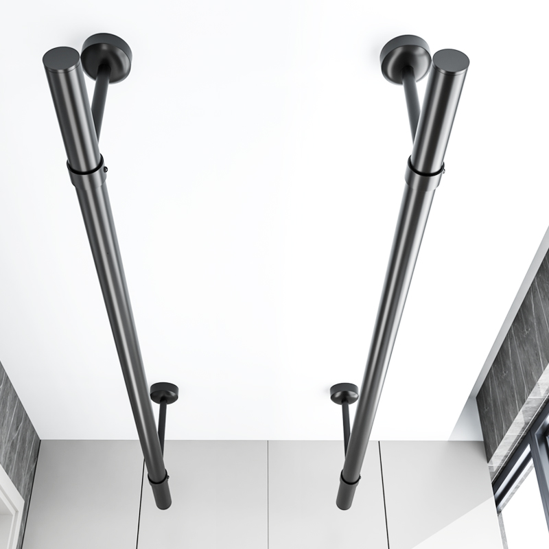 阳台晾衣杆顶装固定式晾衣架黑色晒衣杆挂衣单杆杆子不锈钢凉衣杆