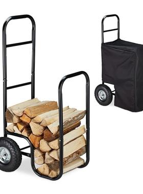 BSCI直销承重100kg木柴手推车柴火架原木存储架重型手推车